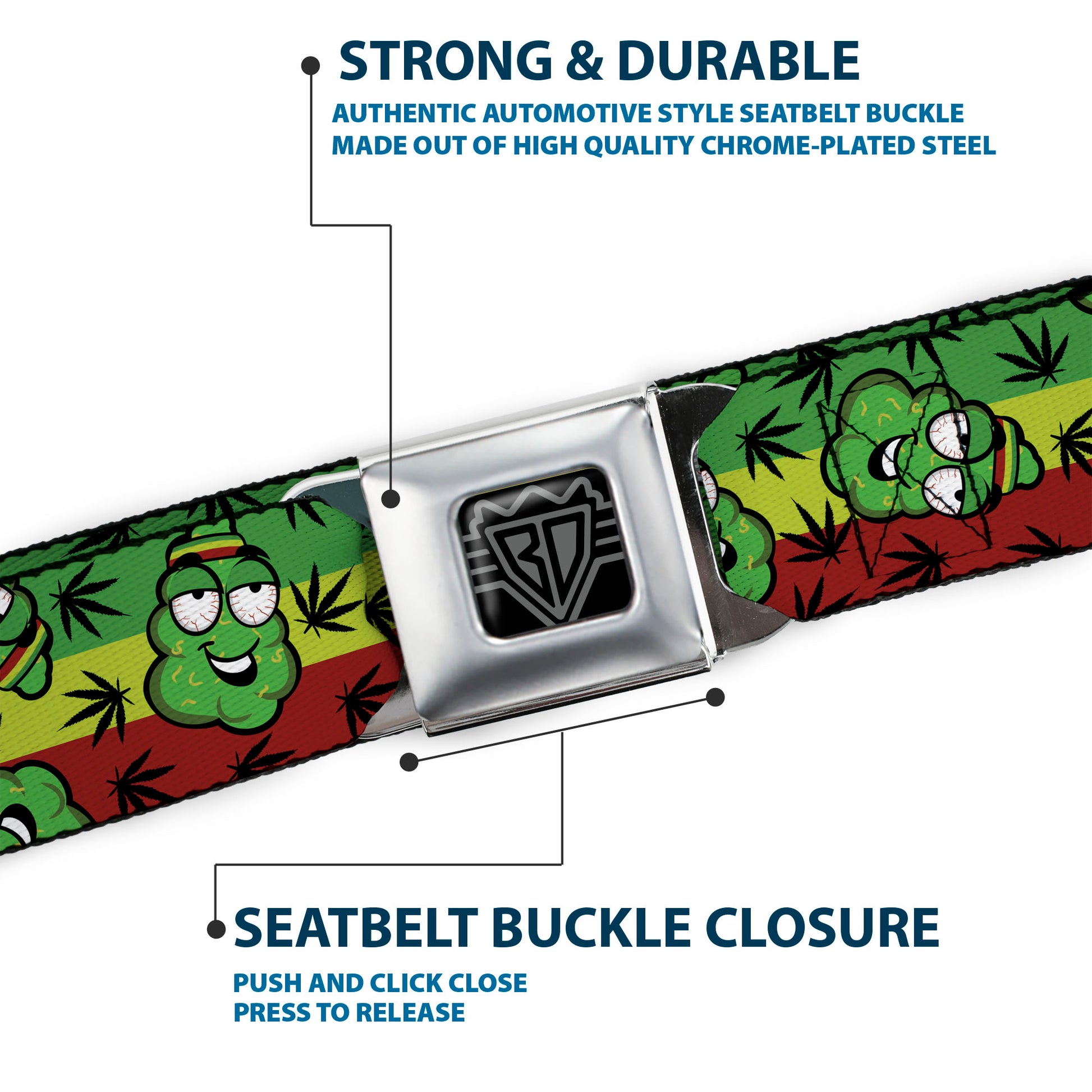 Seatbelt Belt - Marijuana Nugs/Leaves Cartoon Rasta/Black Seatbelt Belts Buckle-Down