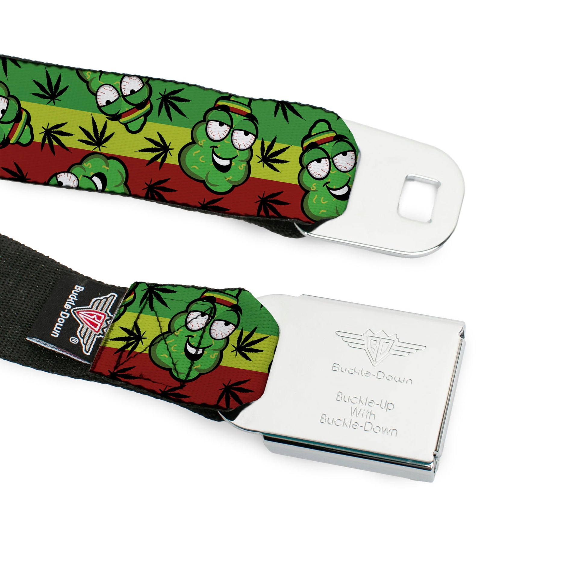 Seatbelt Belt - Marijuana Nugs/Leaves Cartoon Rasta/Black Seatbelt Belts Buckle-Down