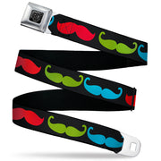 BD Wings Logo CLOSE-UP Black/Silver Seatbelt Belt - Mustaches-4 Black/Multi Color Webbing Seatbelt Belts Buckle-Down
