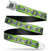 BD Wings Logo CLOSE-UP Full Color Black Silver Seatbelt Belt - Metal Chain Green/Gray Webbing Seatbelt Belts Buckle-Down