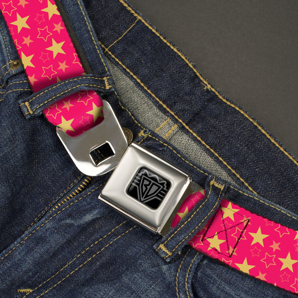 BD Wings Logo CLOSE-UP Black/Silver Seatbelt Belt - Mini Star Assortment Hot Pink/Pinks/Yellow Webbing Seatbelt Belts Buckle-Down