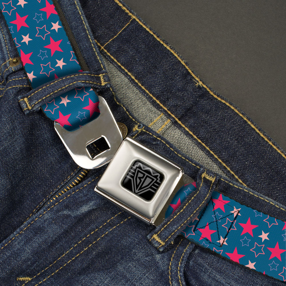 BD Wings Logo CLOSE-UP Black/Silver Seatbelt Belt - Mini Star Assortment Blue/Pinks Webbing Seatbelt Belts Buckle-Down