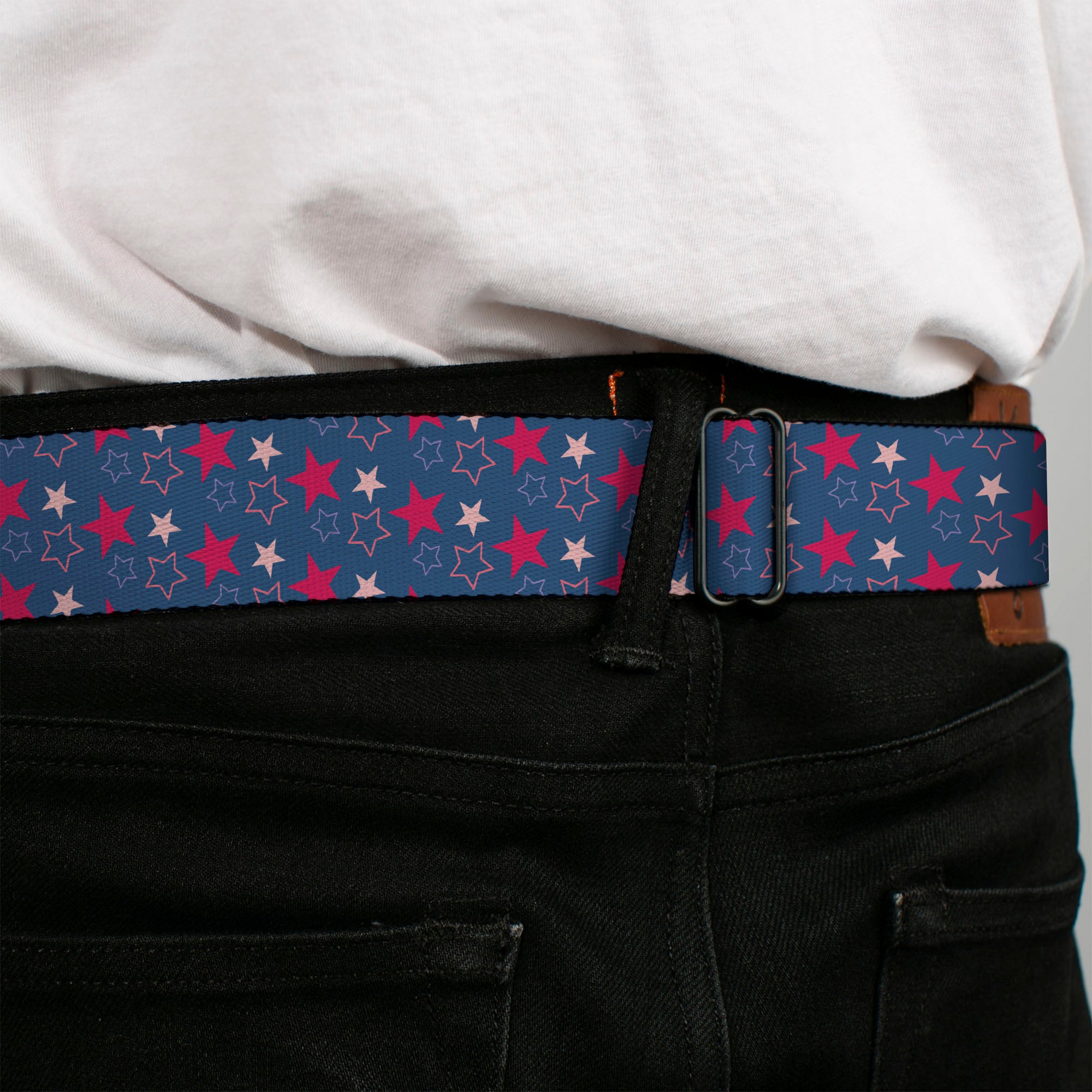 BD Wings Logo CLOSE-UP Black/Silver Seatbelt Belt - Mini Star Assortment Blue/Pinks Webbing Seatbelt Belts Buckle-Down