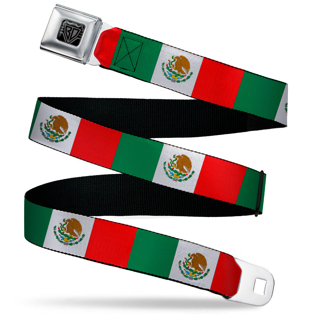 BD Wings Logo CLOSE-UP Black/Silver Seatbelt Belt - Mexico Flag Continuous Webbing Seatbelt Belts Buckle-Down