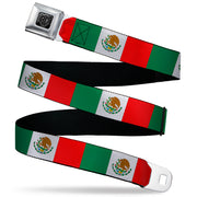 BD Wings Logo CLOSE-UP Black/Silver Seatbelt Belt - Mexico Flag Continuous Webbing Seatbelt Belts Buckle-Down