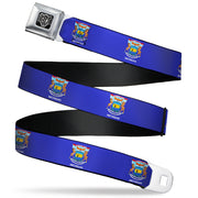 BD Wings Logo CLOSE-UP Full Color Black Silver Seatbelt Belt - Michigan Flag Continuous Webbing Seatbelt Belts Buckle-Down