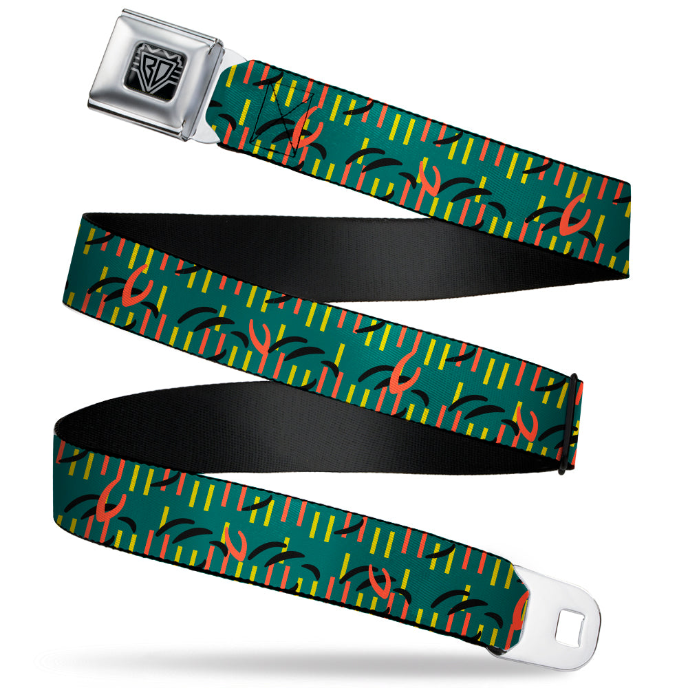 BD Wings Logo CLOSE-UP Black/Silver Seatbelt Belt - MCO Orlando International Airport Carpet Teal/Orange/Yellow/Black Webbing Seatbelt Belts Buckle-Down