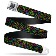 BD Wings Logo CLOSE-UP Black/Silver Seatbelt Belt - Mushroom Outline Scattered Black/Multi Neon Webbing Seatbelt Belts Buckle-Down