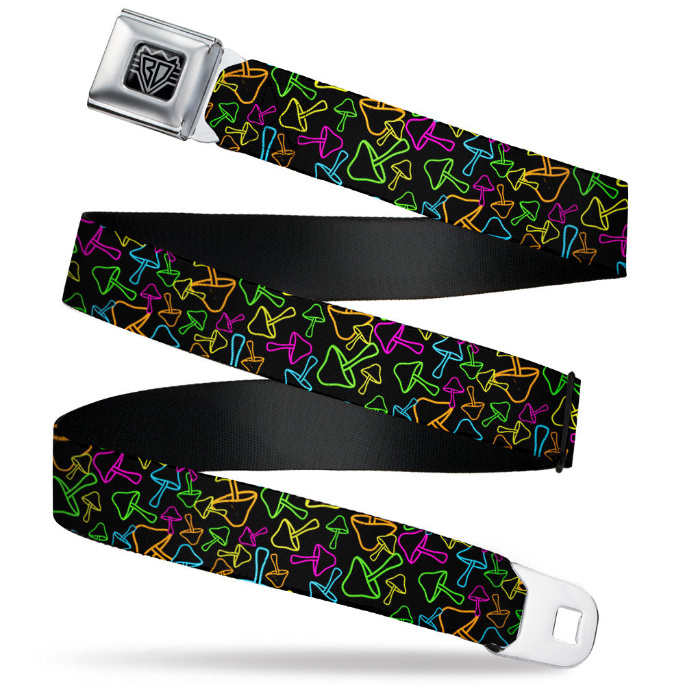 BD Wings Logo CLOSE-UP Black/Silver Seatbelt Belt - Mushroom Outline Scattered Black/Multi Neon Webbing Seatbelt Belts Buckle-Down