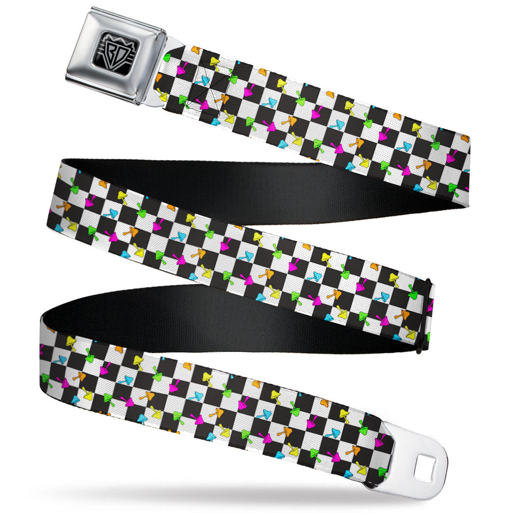 BD Wings Logo CLOSE-UP Black/Silver Seatbelt Belt - Mushrooms Scattered Checker Black/White/Multi Neon Webbing Seatbelt Belts Buckle-Down