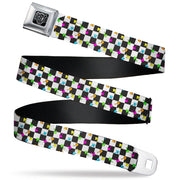 BD Wings Logo CLOSE-UP Black/Silver Seatbelt Belt - Mushrooms Scattered Checker Black/White/Multi Neon Webbing Seatbelt Belts Buckle-Down