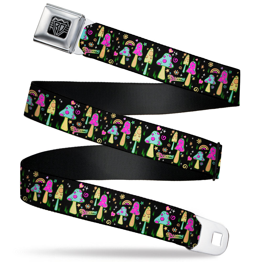 BD Wings Logo CLOSE-UP Black/Silver Seatbelt Belt - Mushroom SHROOMY Garden Black/Multi Color Webbing Seatbelt Belts Buckle-Down