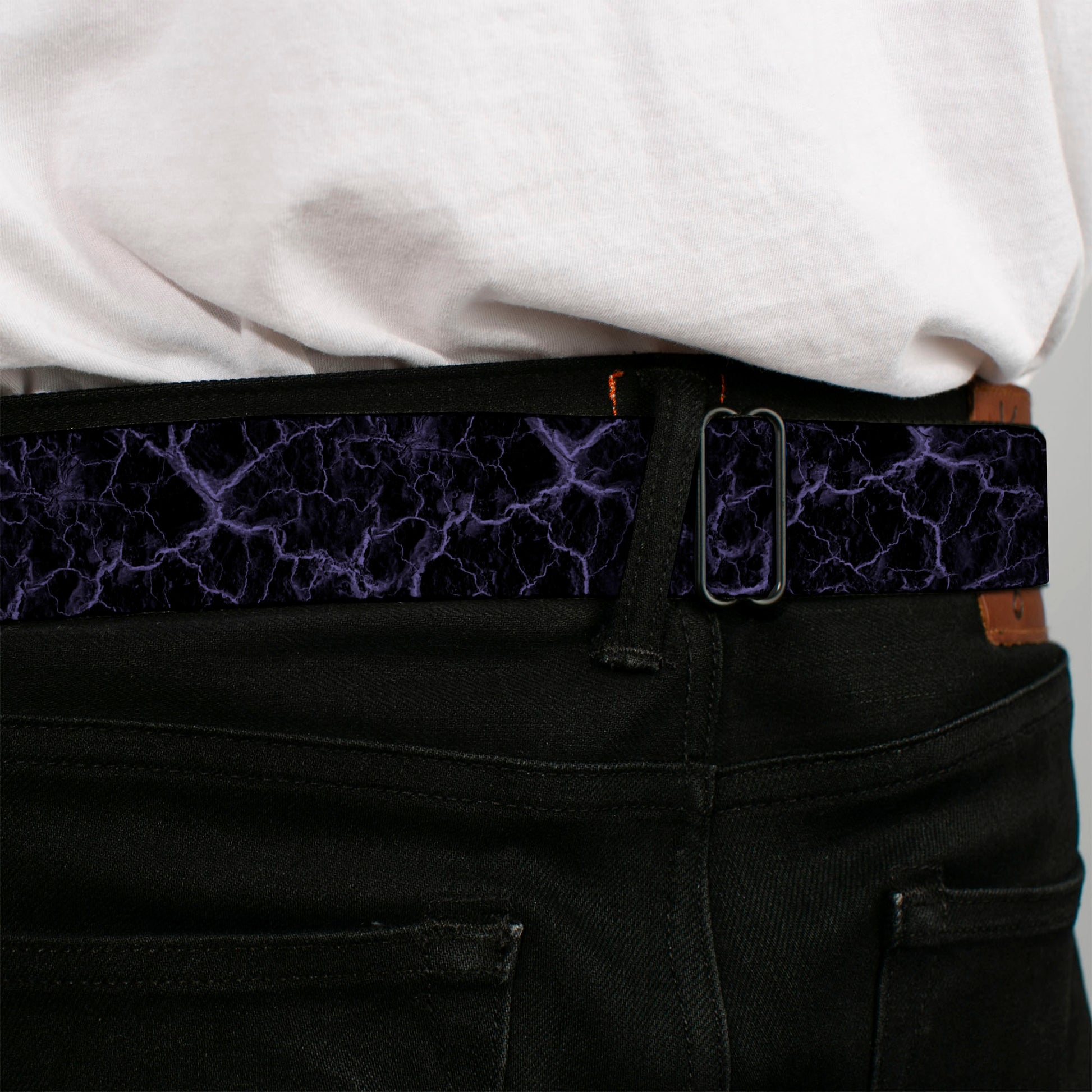 BD Wings Logo CLOSE-UP Black/Silver Seatbelt Belt - Marble Black/Purple Webbing Seatbelt Belts Buckle-Down