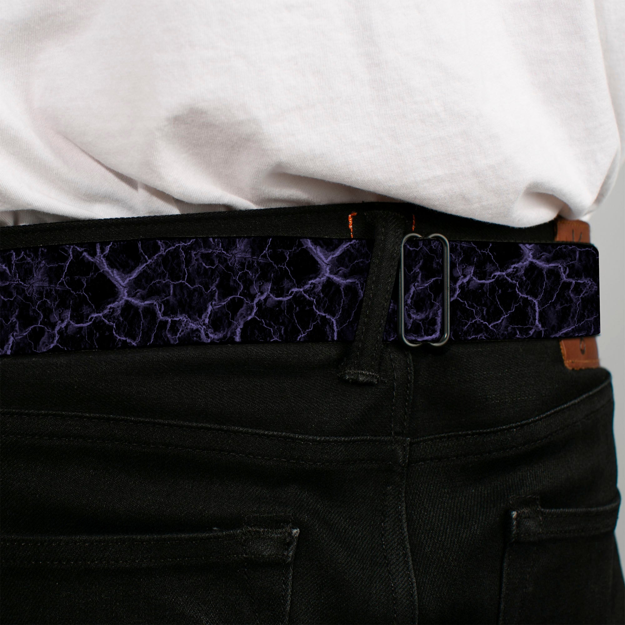 BD Wings Logo CLOSE-UP Black/Silver Seatbelt Belt - Marble Black/Purple Webbing Seatbelt Belts Buckle-Down