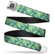 BD Wings Logo CLOSE-UP Full Color Black Silver Seatbelt Belt - Palm Leaves Stacked Pastel Greens Webbing Seatbelt Belts Buckle-Down