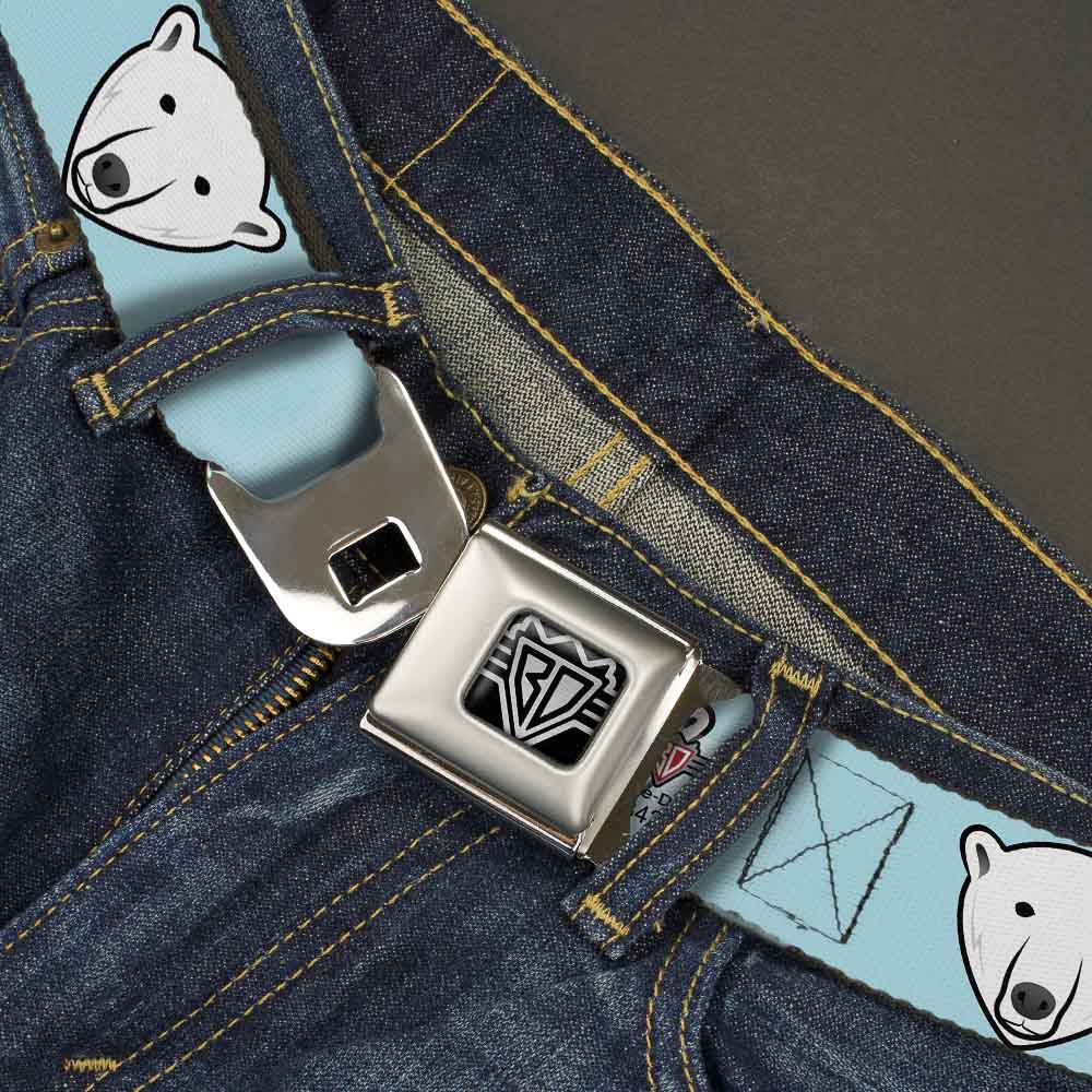 BD Wings Logo CLOSE-UP Full Color Black Silver Seatbelt Belt - Polar Bear Repeat Baby Blue Webbing Seatbelt Belts Buckle-Down
