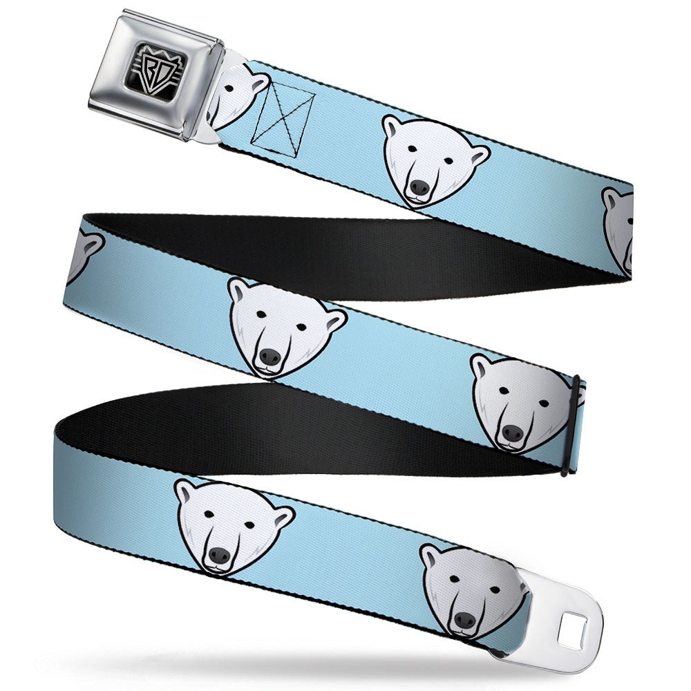 BD Wings Logo CLOSE-UP Full Color Black Silver Seatbelt Belt - Polar Bear Repeat Baby Blue Webbing Seatbelt Belts Buckle-Down