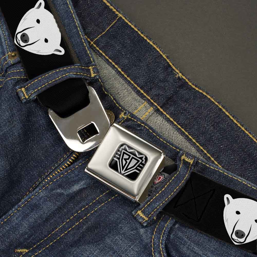 BD Wings Logo CLOSE-UP Full Color Black Silver Seatbelt Belt - Polar Bear Repeat Black Webbing Seatbelt Belts Buckle-Down