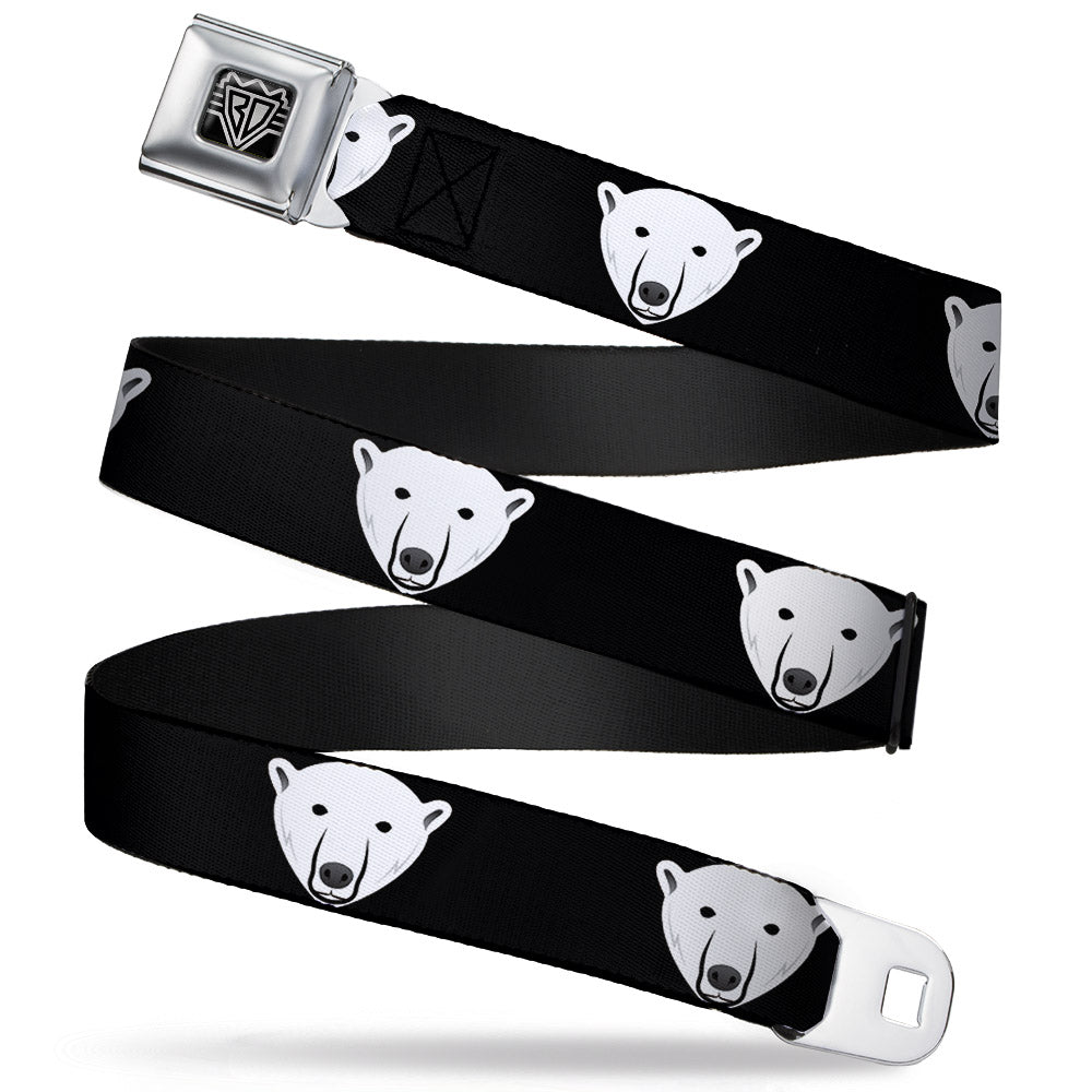 BD Wings Logo CLOSE-UP Full Color Black Silver Seatbelt Belt - Polar Bear Repeat Black Webbing Seatbelt Belts Buckle-Down