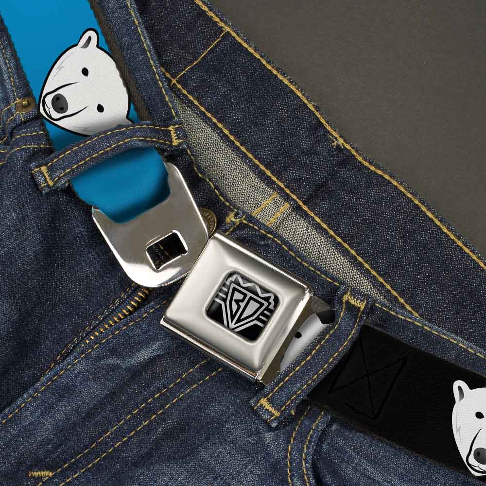 BD Wings Logo CLOSE-UP Full Color Black Silver Seatbelt Belt - Polar Bear Repeat Black/Blue Fade Webbing Seatbelt Belts Buckle-Down