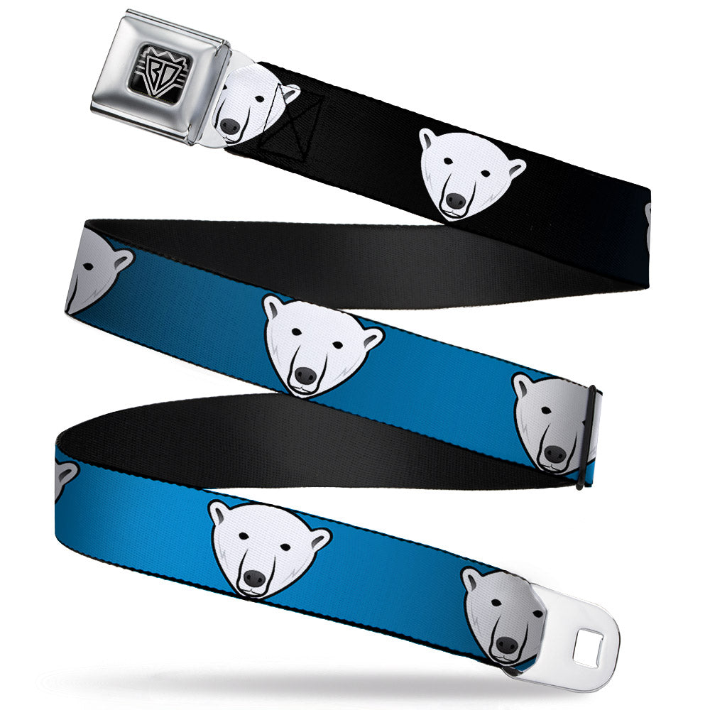 BD Wings Logo CLOSE-UP Full Color Black Silver Seatbelt Belt - Polar Bear Repeat Black/Blue Fade Webbing Seatbelt Belts Buckle-Down