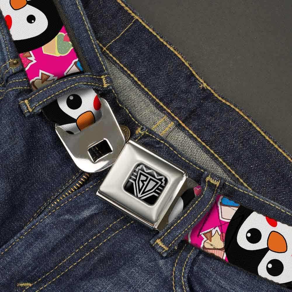BD Wings Logo CLOSE-UP Full Color Black Silver Seatbelt Belt - Penguins w/Cupcakes Fuchsia/Multi Color Webbing Seatbelt Belts Buckle-Down
