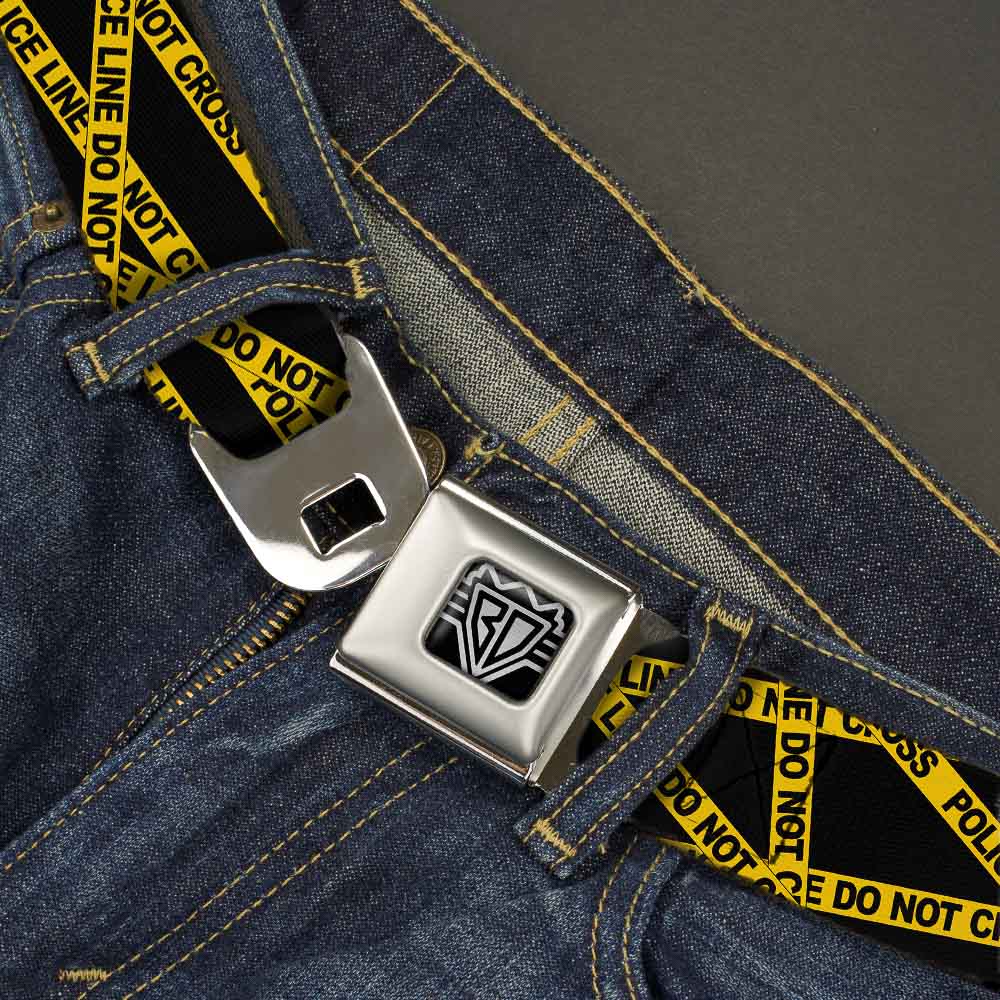 BD Wings Logo CLOSE-UP Full Color Black Silver Seatbelt Belt - Police Line Black/Yellow Webbing Seatbelt Belts Buckle-Down