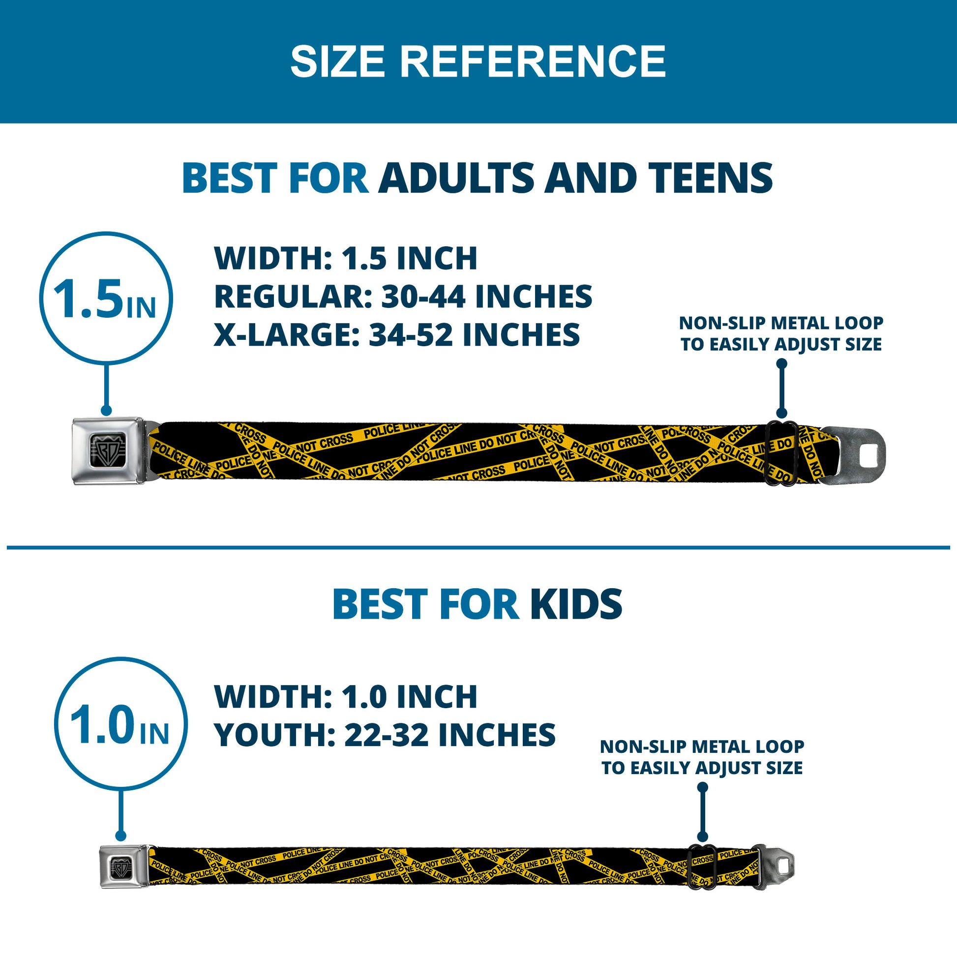 BD Wings Logo CLOSE-UP Full Color Black Silver Seatbelt Belt - Police Line Black/Yellow Webbing Seatbelt Belts Buckle-Down