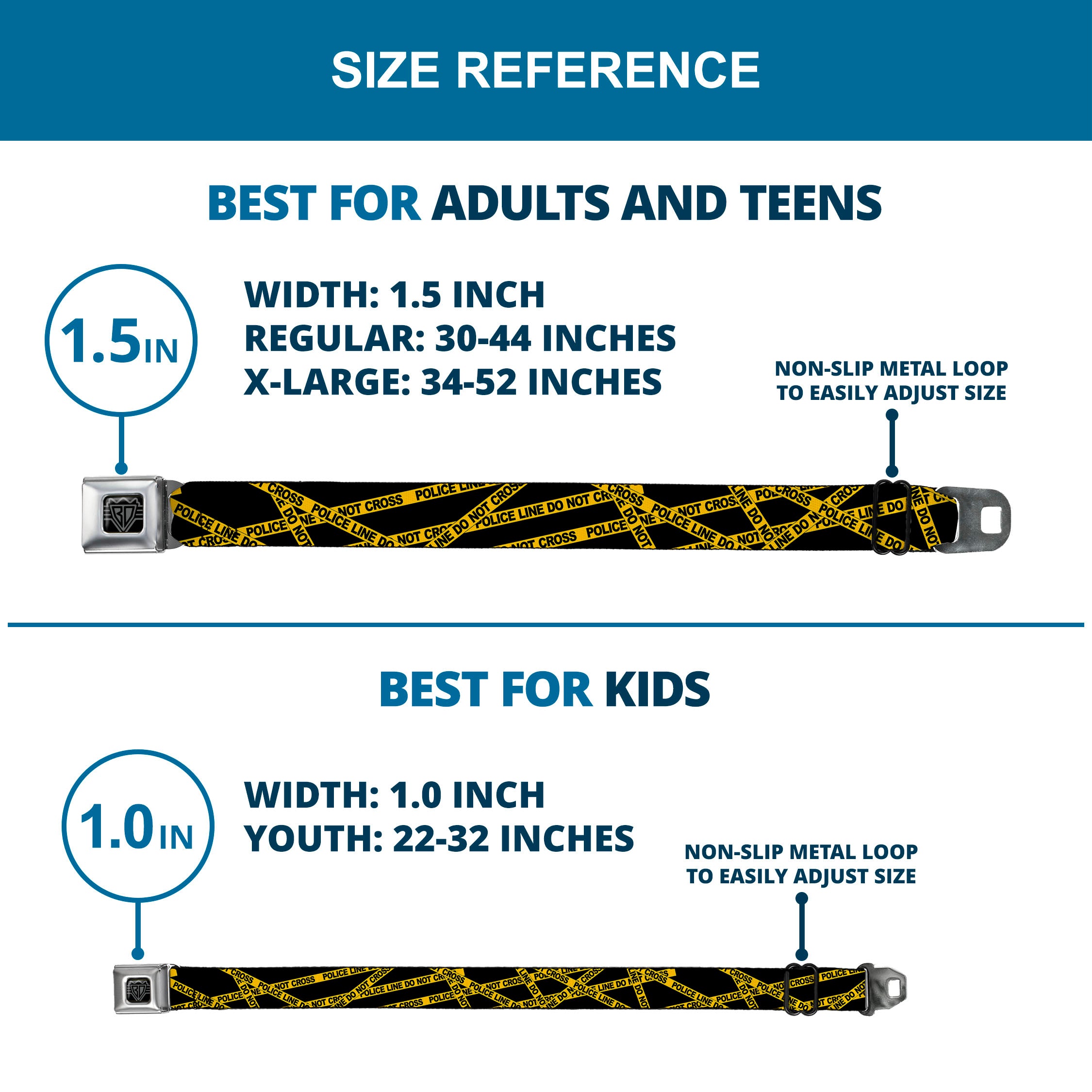 BD Wings Logo CLOSE-UP Full Color Black Silver Seatbelt Belt - Police Line Black/Yellow Webbing Seatbelt Belts Buckle-Down