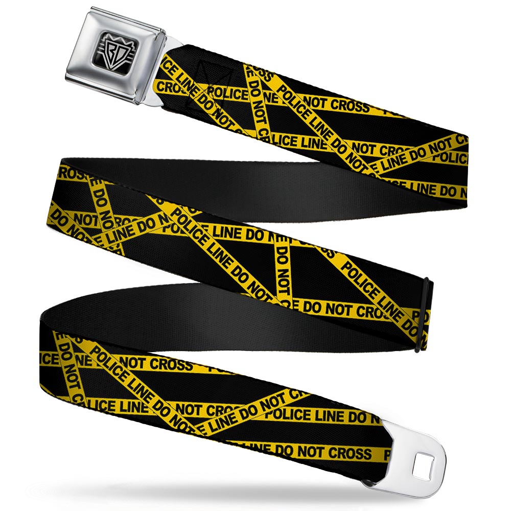 BD Wings Logo CLOSE-UP Full Color Black Silver Seatbelt Belt - Police Line Black/Yellow Webbing Seatbelt Belts Buckle-Down