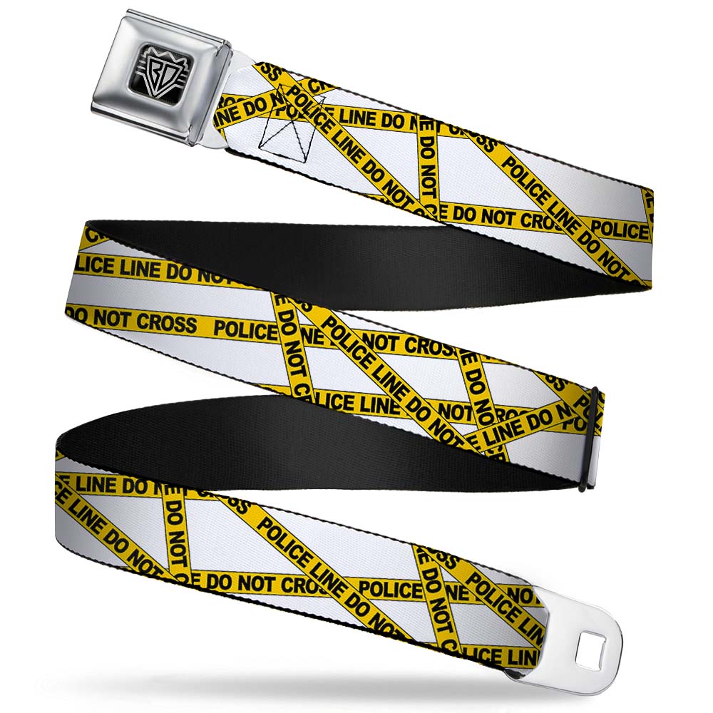 BD Wings Logo CLOSE-UP Full Color Black Silver Seatbelt Belt - Police Line White/Yellow Webbing Seatbelt Belts Buckle-Down