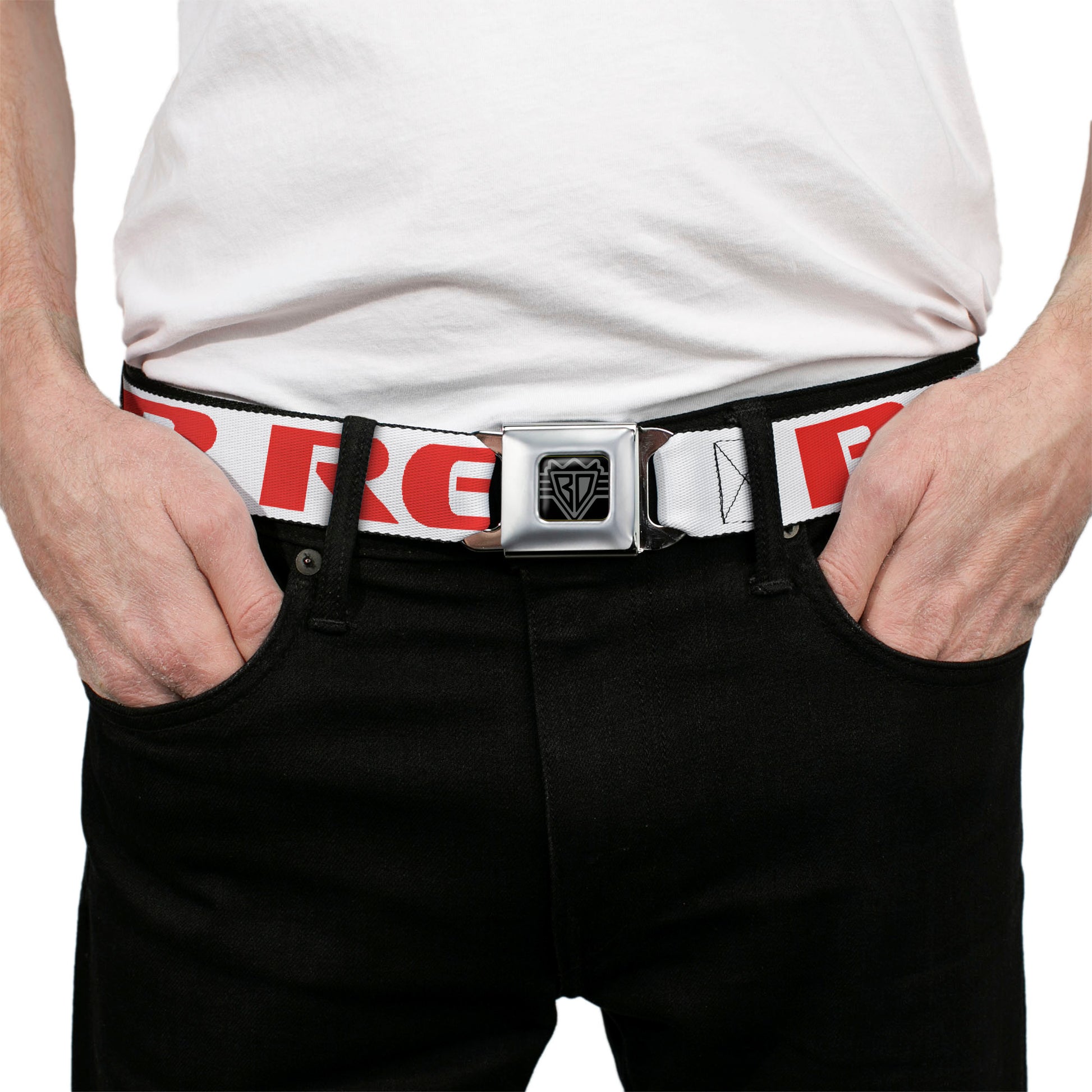 Seatbelt Belt - PARTY-SLEEP-REPEAT White/Red Seatbelt Belts Buckle-Down