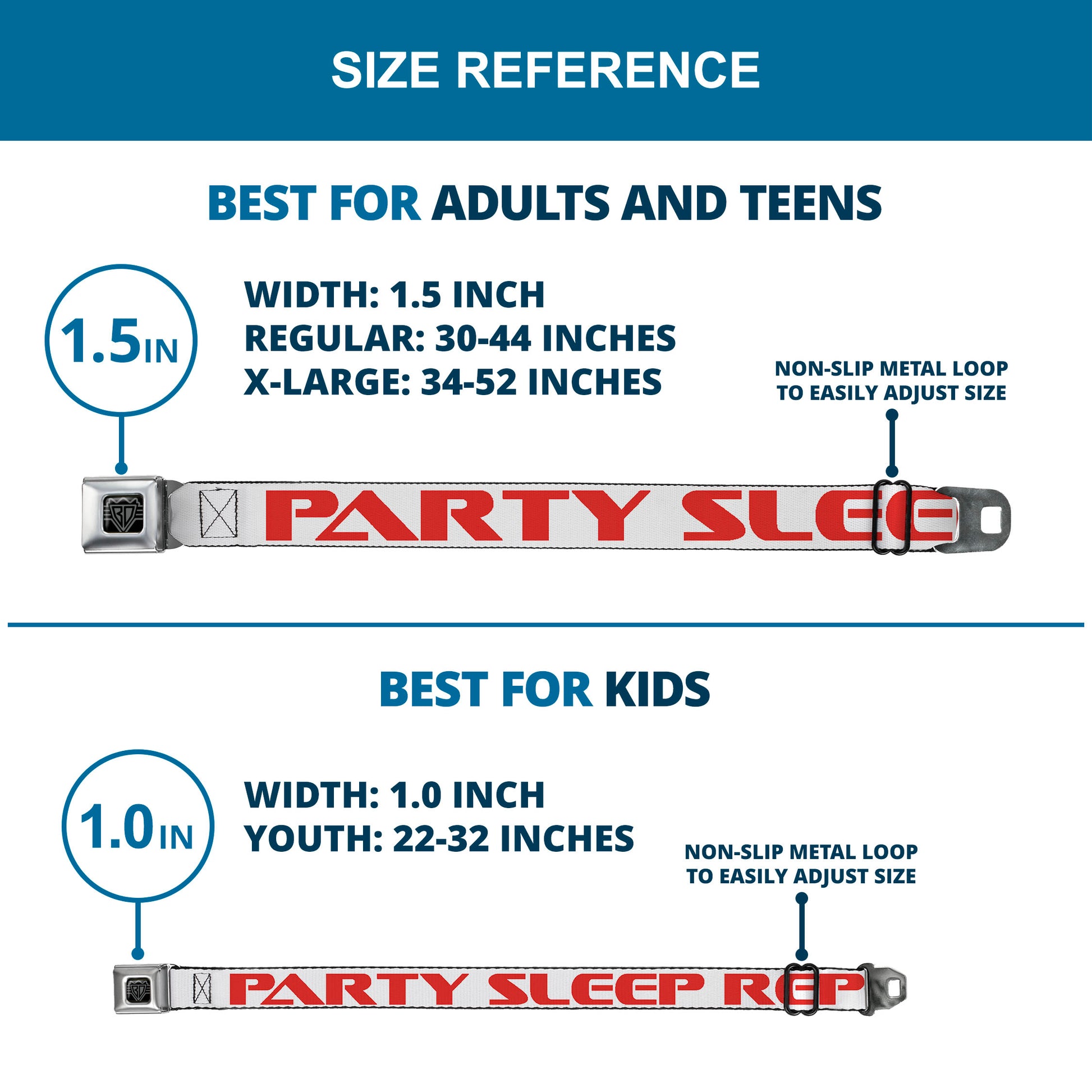 Seatbelt Belt - PARTY-SLEEP-REPEAT White/Red Seatbelt Belts Buckle-Down