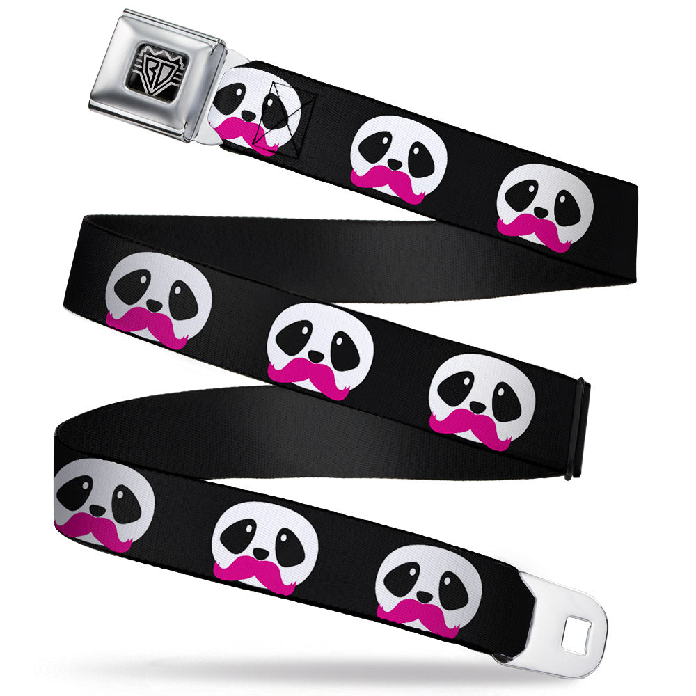 BD Wings Logo CLOSE-UP Full Color Black Silver Seatbelt Belt - Panda Face w/Pink Mustache Webbing Seatbelt Belts Buckle-Down