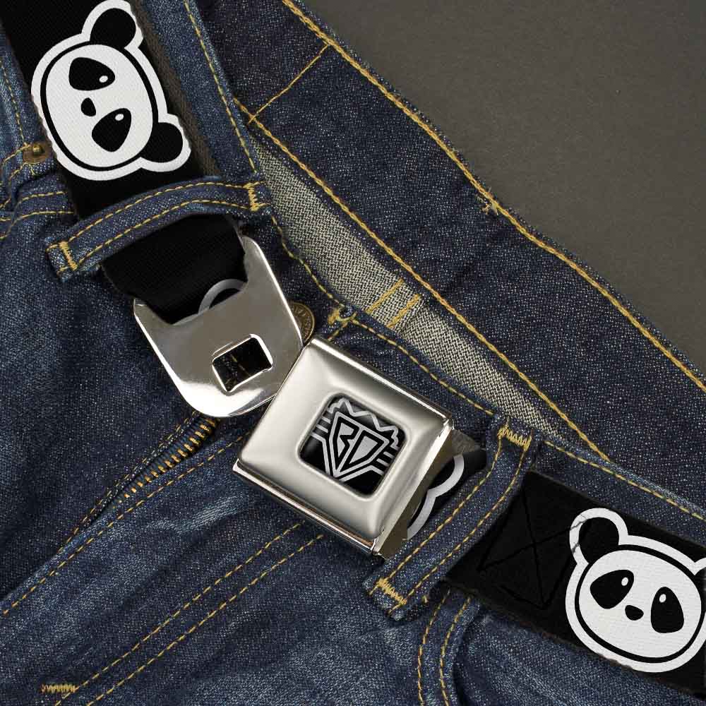 BD Wings Logo CLOSE-UP Full Color Black Silver Seatbelt Belt - Panda Bear Cartoon2 Black/White Webbing Seatbelt Belts Buckle-Down