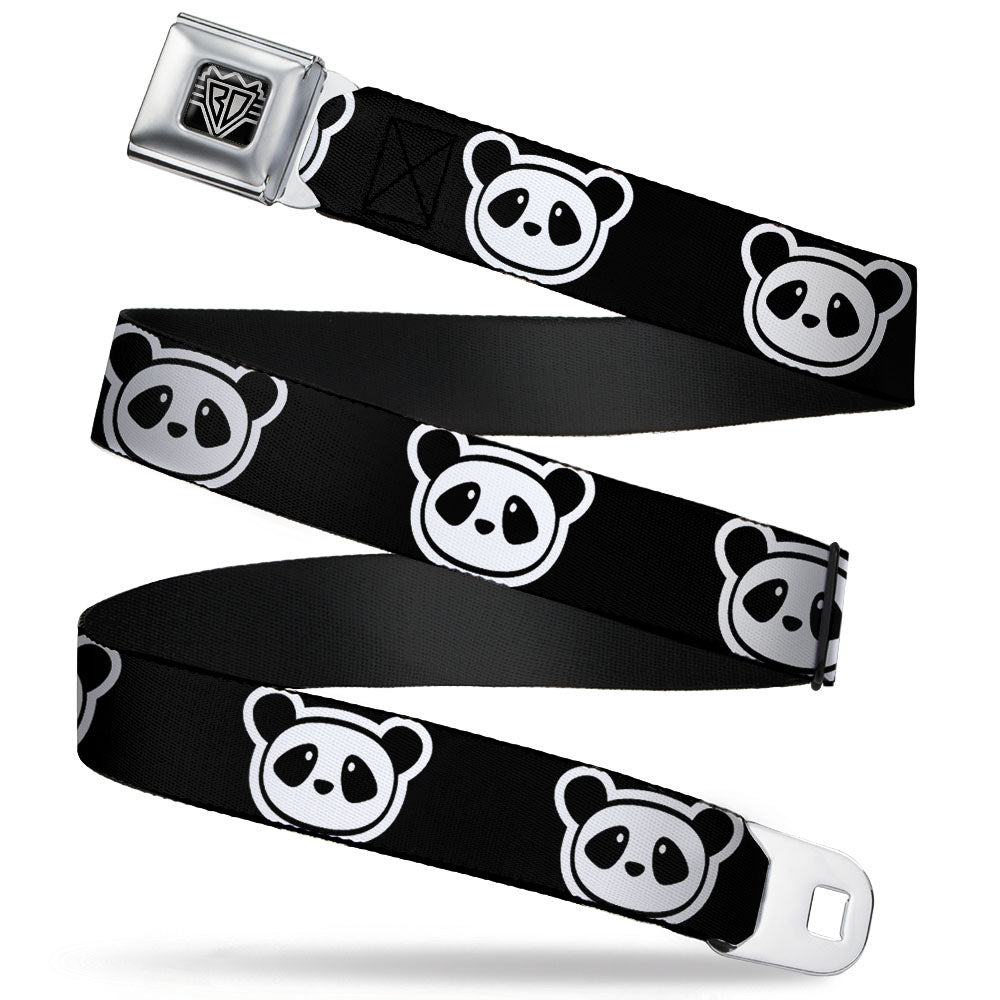 BD Wings Logo CLOSE-UP Full Color Black Silver Seatbelt Belt - Panda Bear Cartoon2 Black/White Webbing Seatbelt Belts Buckle-Down