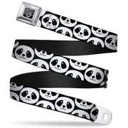 BD Wings Logo CLOSE-UP Full Color Black Silver Seatbelt Belt - Smiling Panda Repeat Black/White Webbing Seatbelt Belts Buckle-Down
