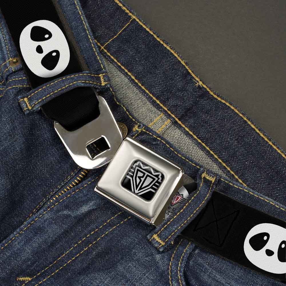 BD Wings Logo CLOSE-UP Full Color Black Silver Seatbelt Belt - Panda Face Black/White Webbing Seatbelt Belts Buckle-Down