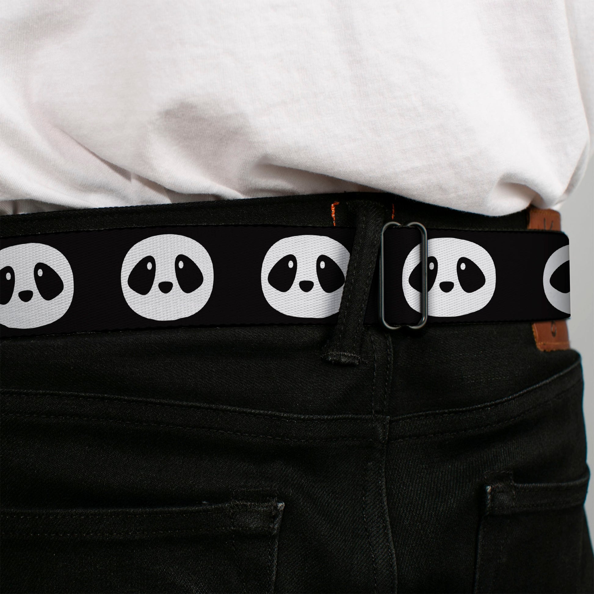 BD Wings Logo CLOSE-UP Full Color Black Silver Seatbelt Belt - Panda Face Black/White Webbing Seatbelt Belts Buckle-Down