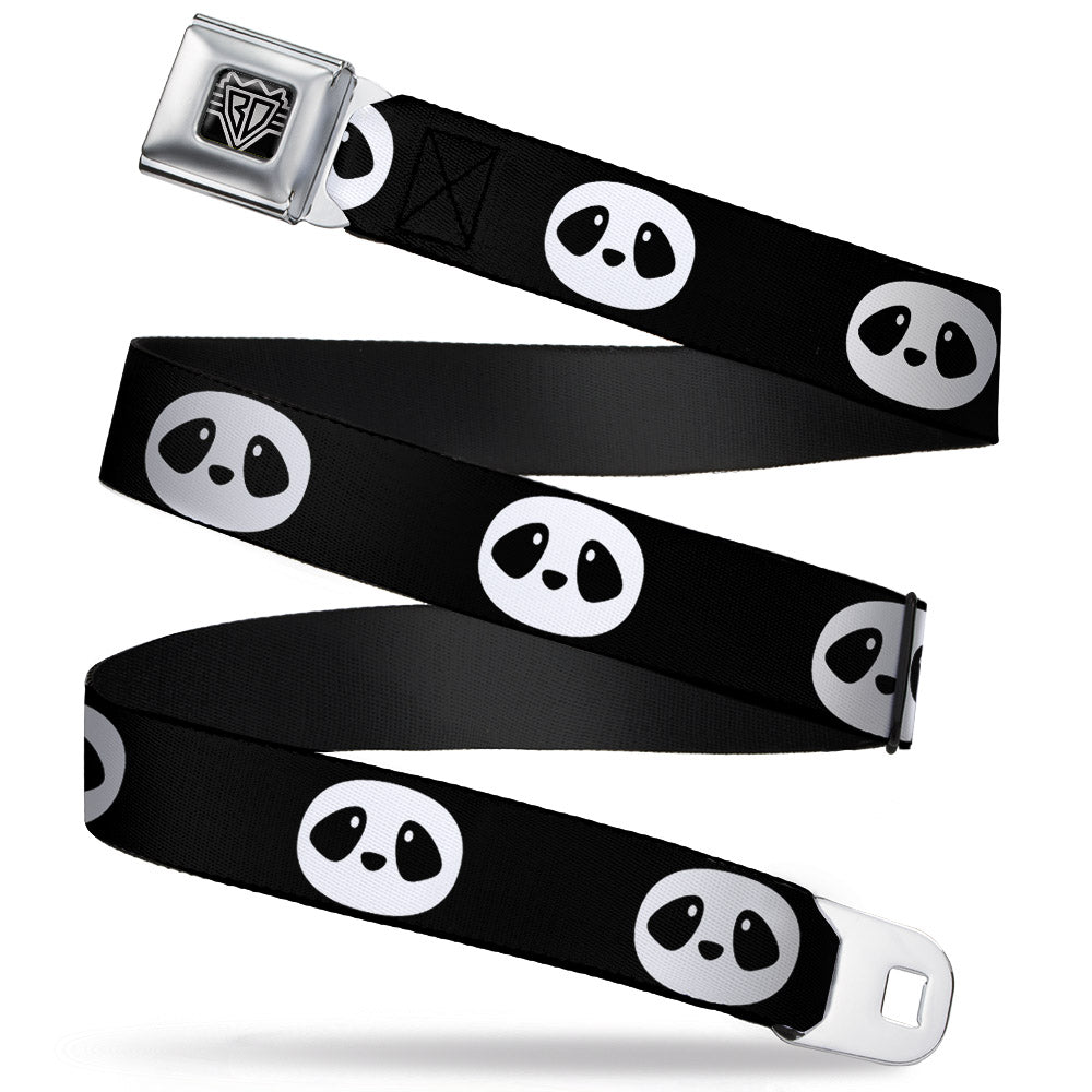 BD Wings Logo CLOSE-UP Full Color Black Silver Seatbelt Belt - Panda Face Black/White Webbing Seatbelt Belts Buckle-Down