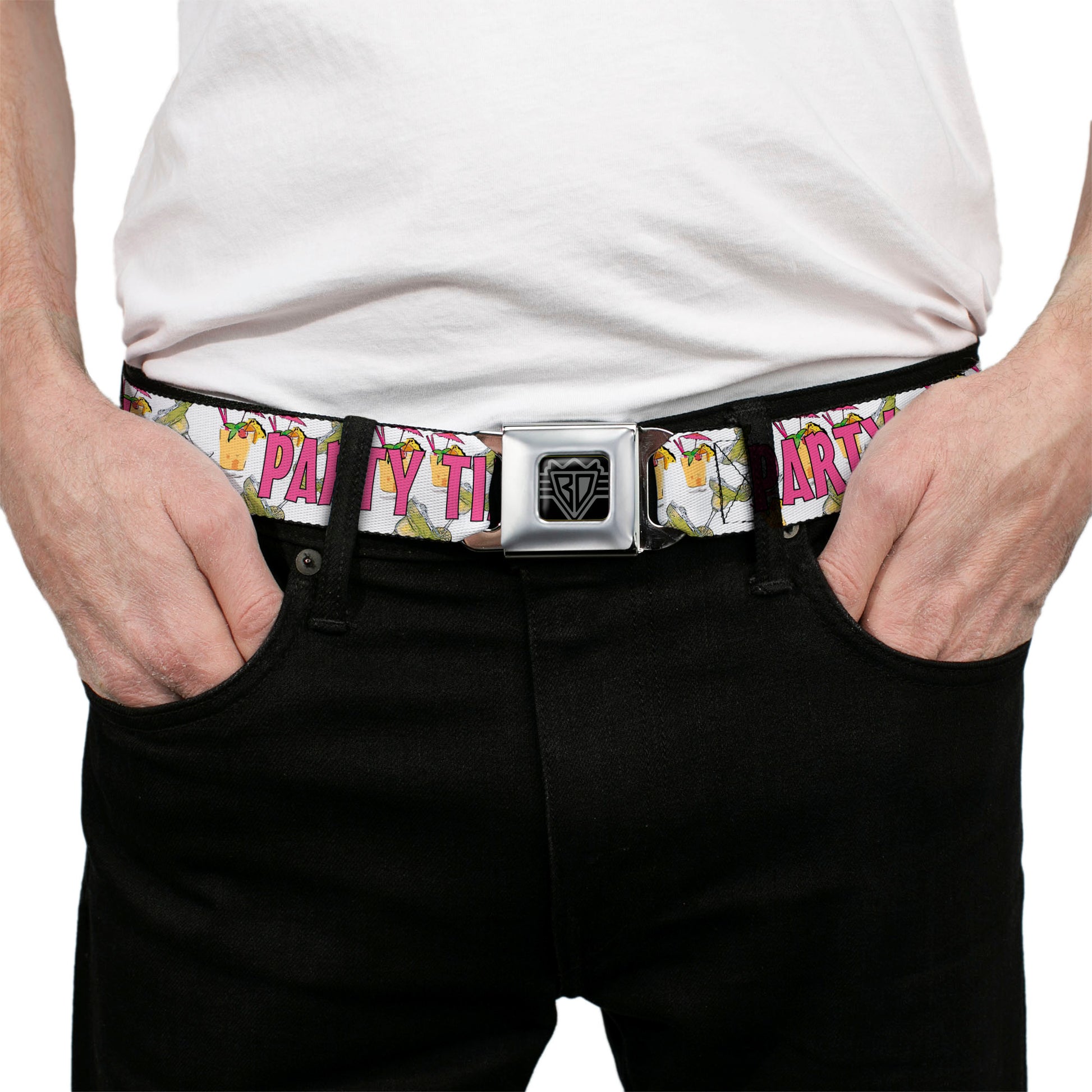 Seatbelt Belt - PARTY TIME! w/Drinks Seatbelt Belts Buckle-Down