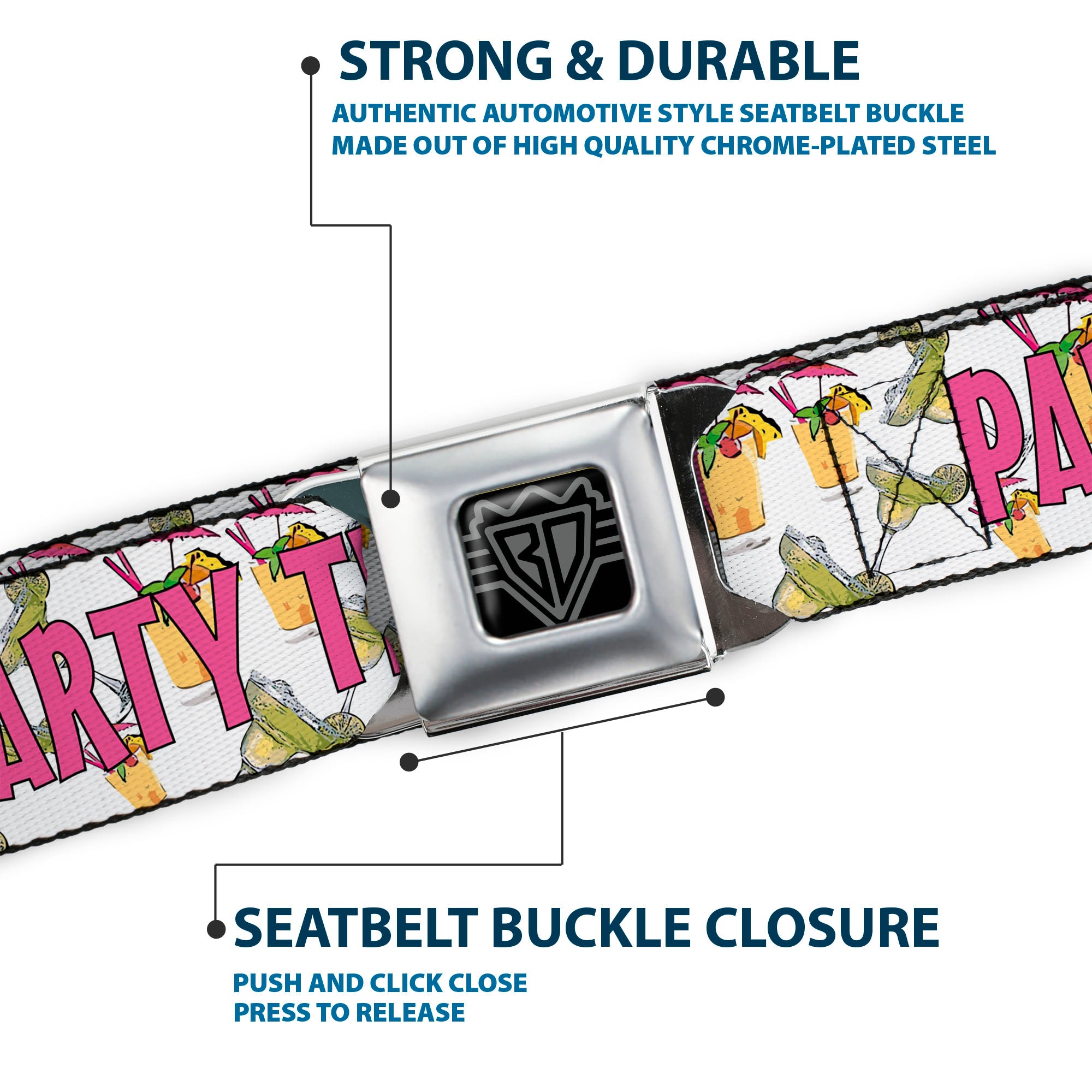 Seatbelt Belt - PARTY TIME! w/Drinks Seatbelt Belts Buckle-Down