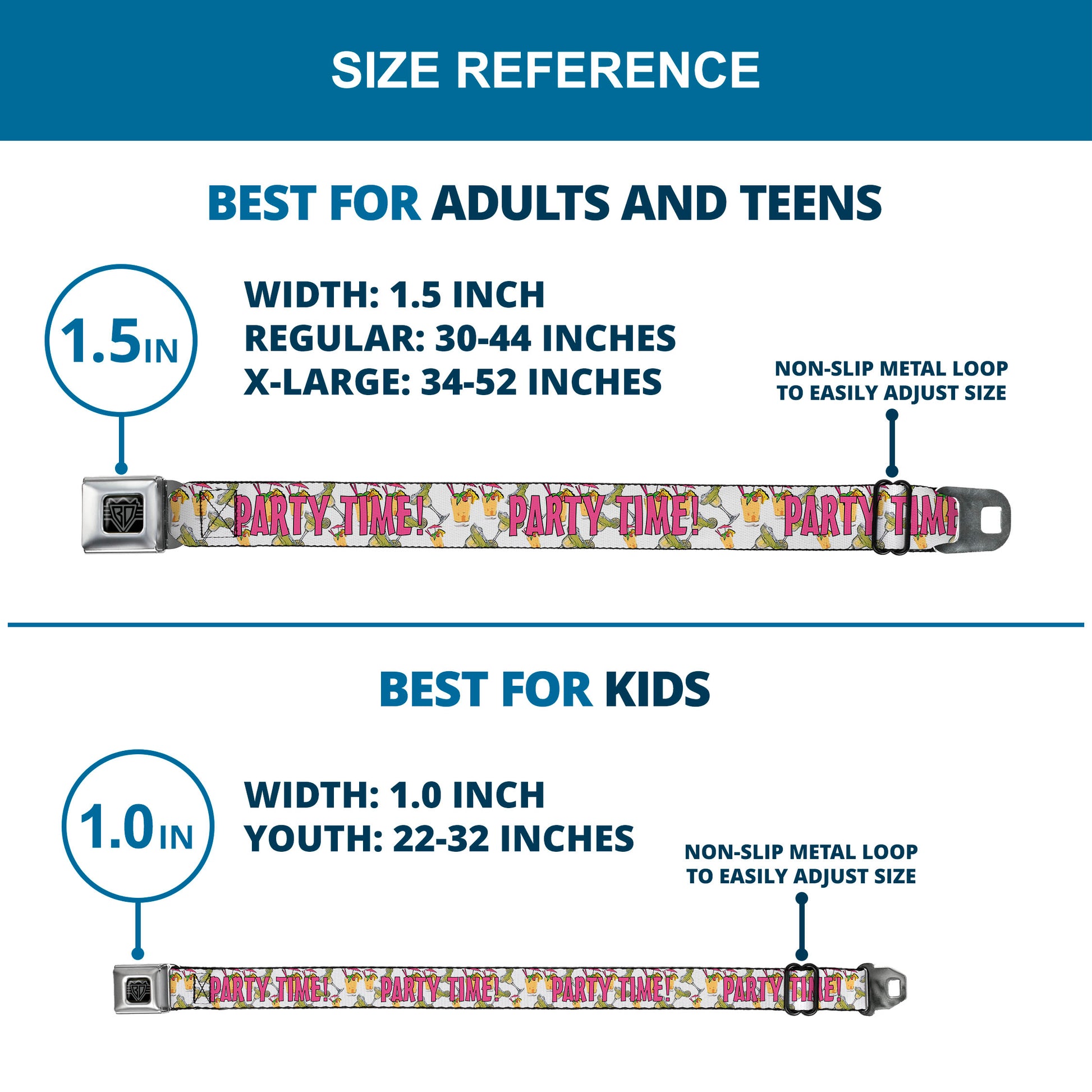 Seatbelt Belt - PARTY TIME! w/Drinks Seatbelt Belts Buckle-Down