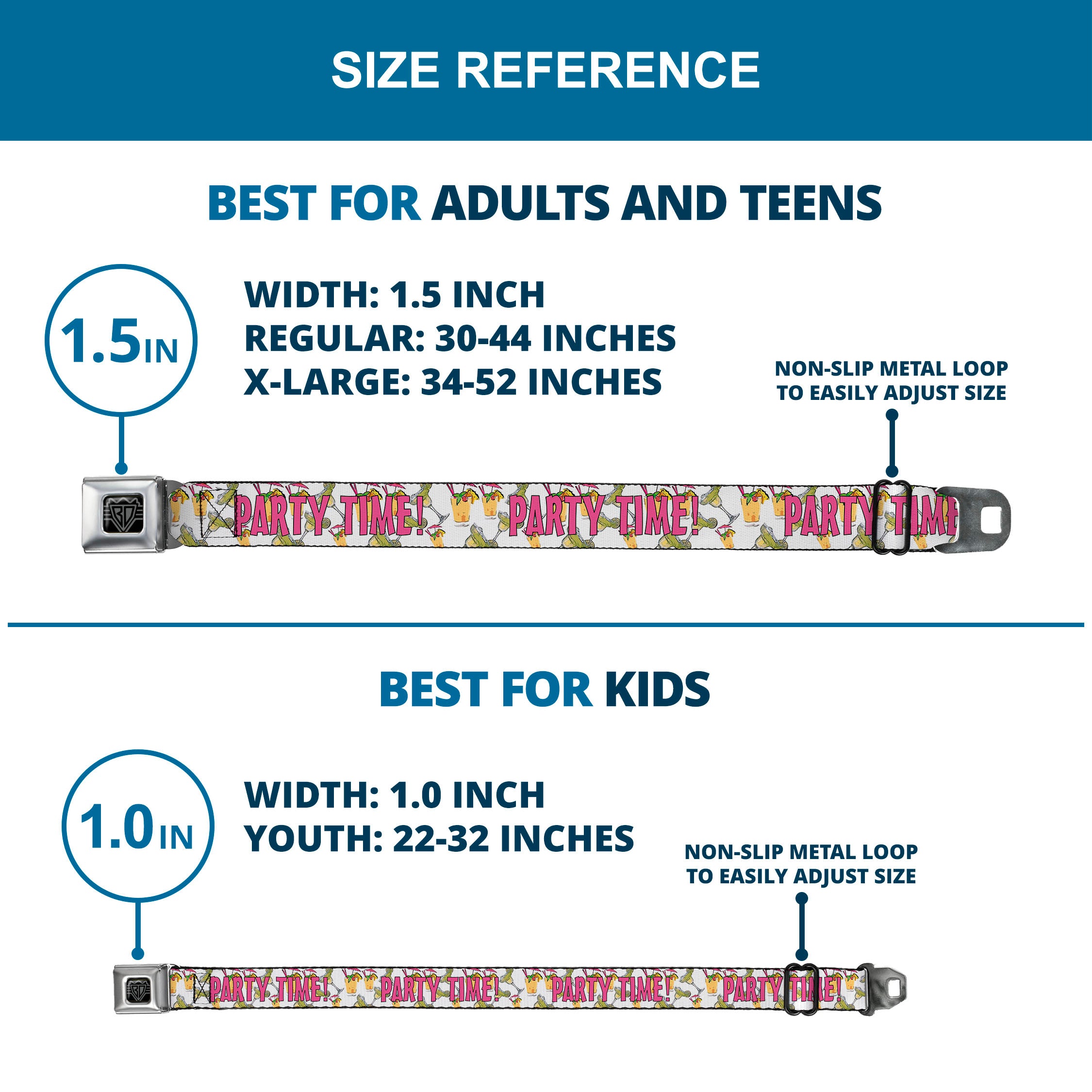 Seatbelt Belt - PARTY TIME! w/Drinks Seatbelt Belts Buckle-Down