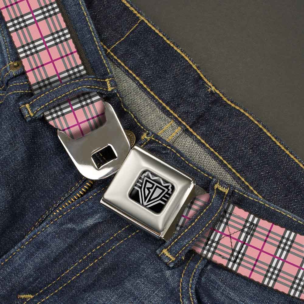 BD Wings Logo CLOSE-UP Full Color Black Silver Seatbelt Belt - Plaid Pink Webbing Seatbelt Belts Buckle-Down
