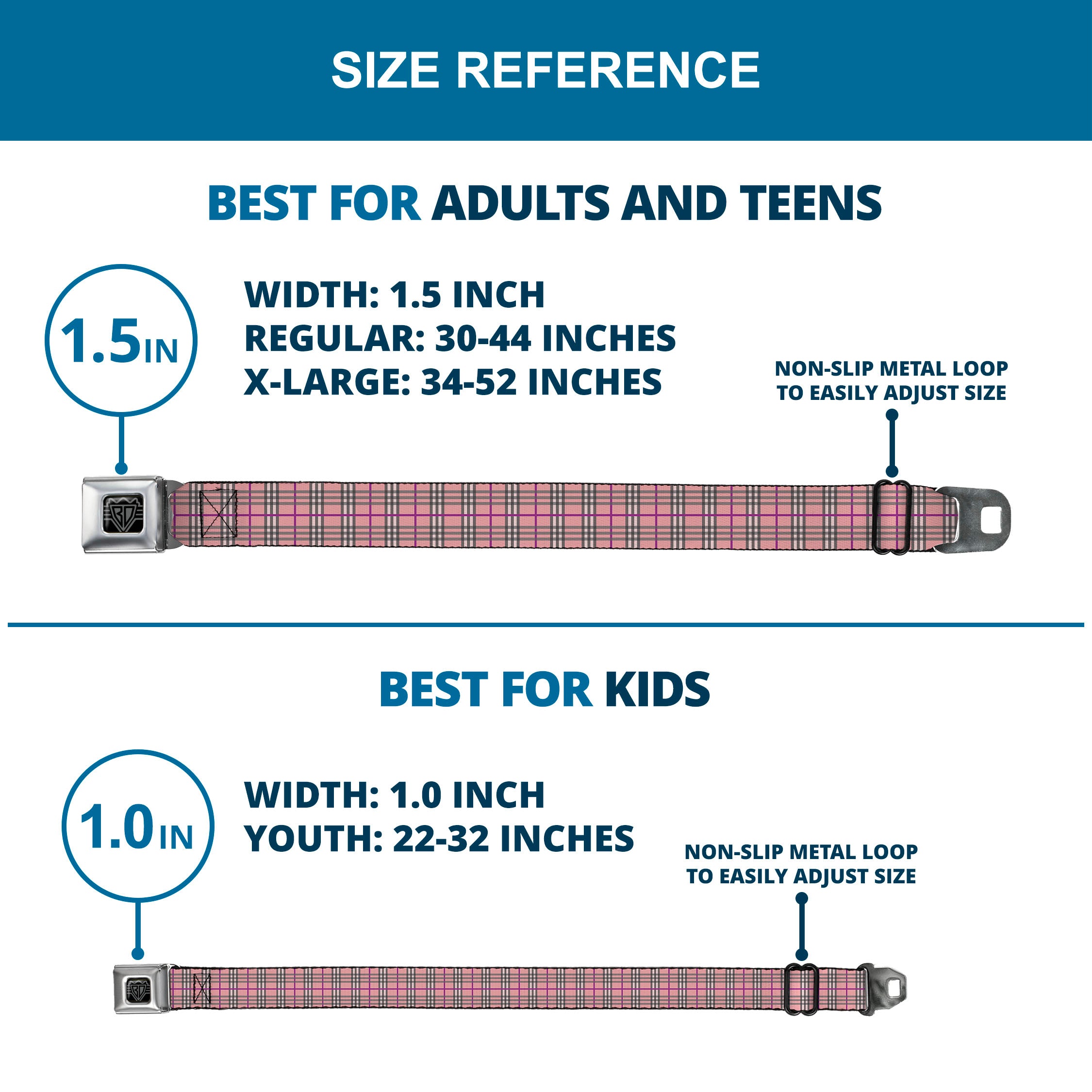 BD Wings Logo CLOSE-UP Full Color Black Silver Seatbelt Belt - Plaid Pink Webbing Seatbelt Belts Buckle-Down