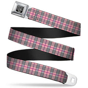 BD Wings Logo CLOSE-UP Full Color Black Silver Seatbelt Belt - Plaid Pink Webbing Seatbelt Belts Buckle-Down