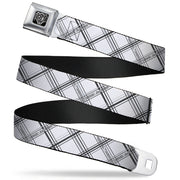 BD Wings Logo CLOSE-UP Full Color Black Silver Seatbelt Belt - Plaid X Weathered White/Gray Webbing Seatbelt Belts Buckle-Down