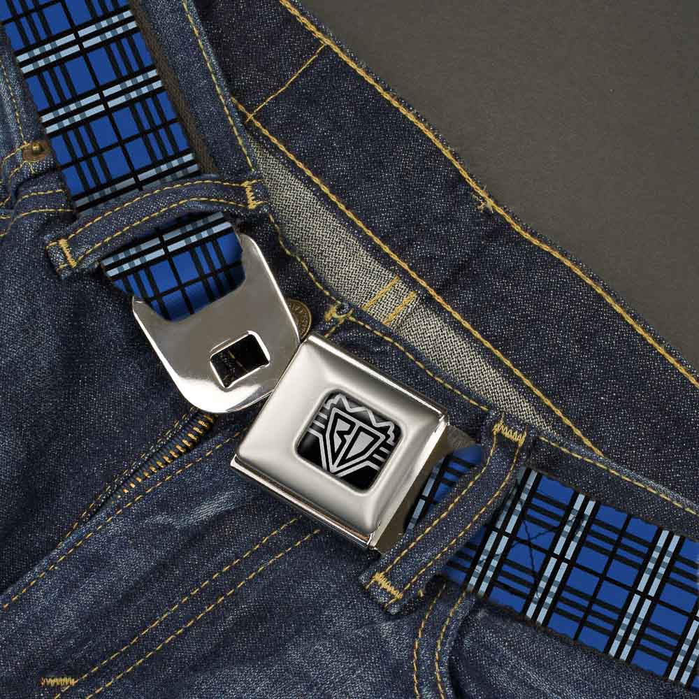 BD Wings Logo CLOSE-UP Full Color Black Silver Seatbelt Belt - Plaid Navy Webbing Seatbelt Belts Buckle-Down