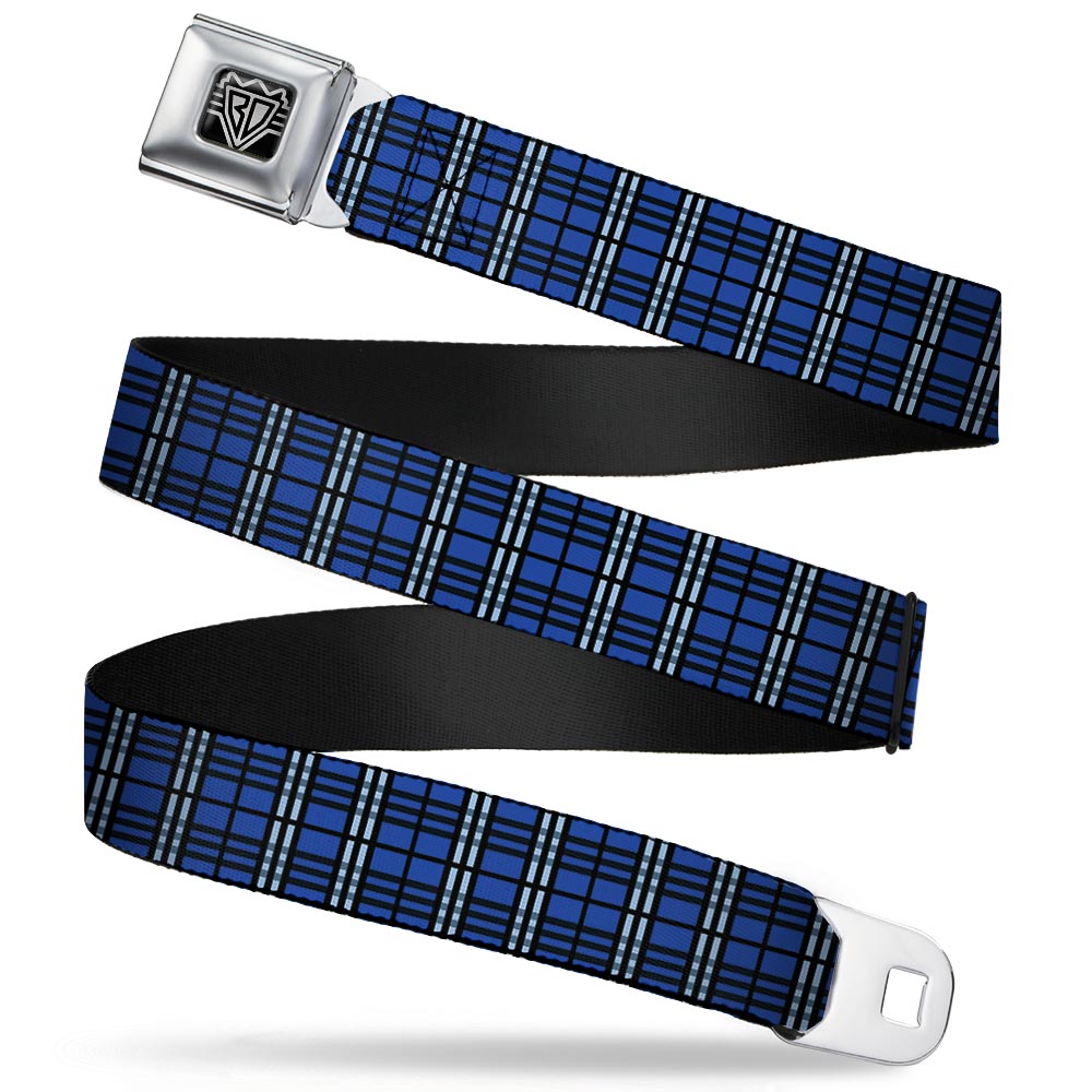 BD Wings Logo CLOSE-UP Full Color Black Silver Seatbelt Belt - Plaid Navy Webbing Seatbelt Belts Buckle-Down